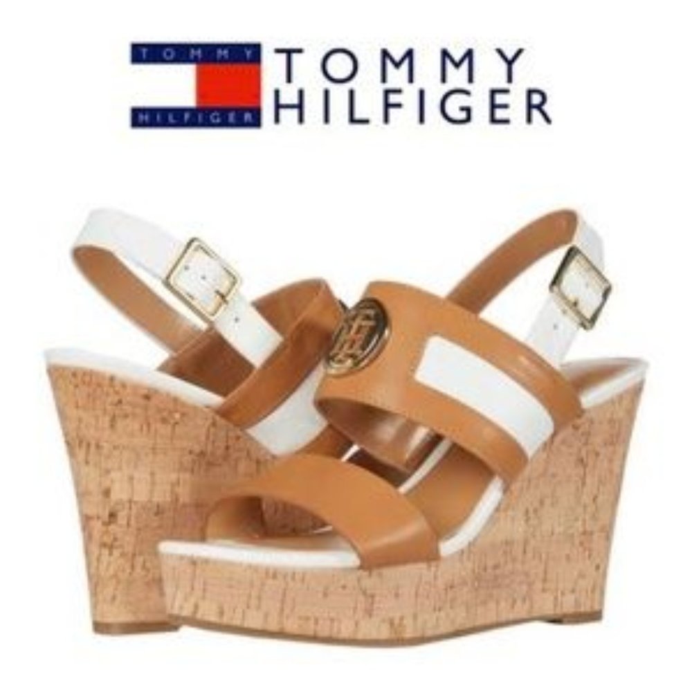 NIB TOMMY HILFIGER Women 8.5 KELZ Wedge Sandals Heels Platform Comfy Shoes